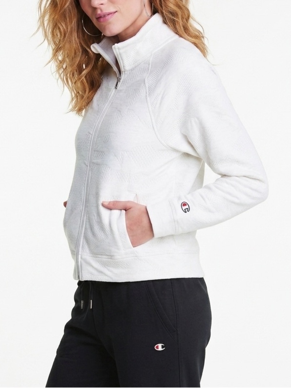 Champion Plus Size 2X Jacket Sport SoftTouch Natural Heather Off white